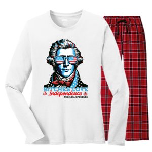 Bitches Love Independence Funny 4th Of July Thomas Jefferson Women's Long Sleeve Flannel Pajama Set 