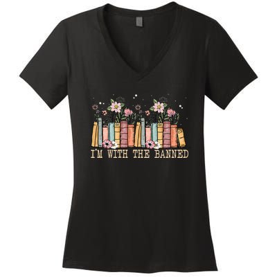 Book Lovers Im With The Banned Books Women's V-Neck T-Shirt