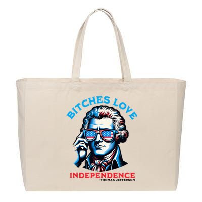 Bitches Love Independence 4th Of July Thomas Jefferson Cotton Canvas Jumbo Tote