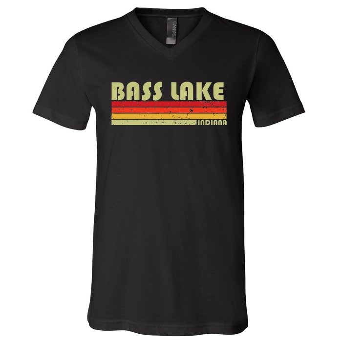 Bass Lake Indiana Funny Fishing Camping Summer Gift V-Neck T-Shirt