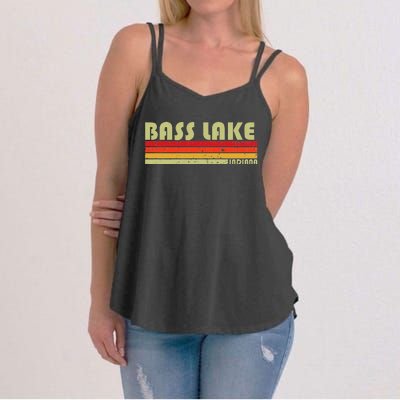 Bass Lake Indiana Funny Fishing Camping Summer Gift Women's Strappy Tank