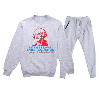 Bitches Love Independence Thomas Jefferson Funny 4th Of July Premium Crewneck Sweatsuit Set