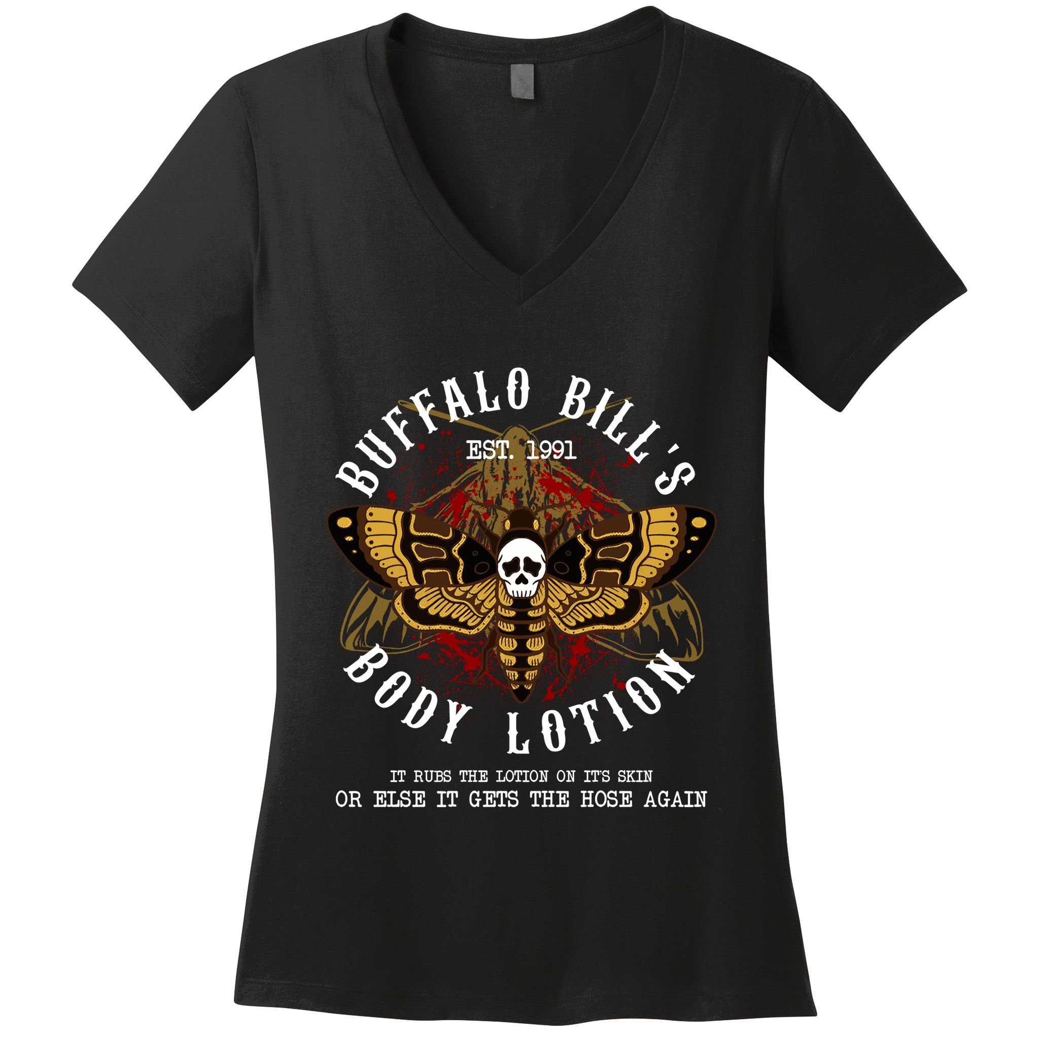 Body Lotion It Rubs The Lotion On Its Skin Horror Hallow Women's V-Neck T-Shirt