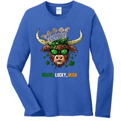 Brave Lucky Irish Crowned Heifer Patriotic Graphic Print Funny Gift Ladies Long Sleeve Shirt