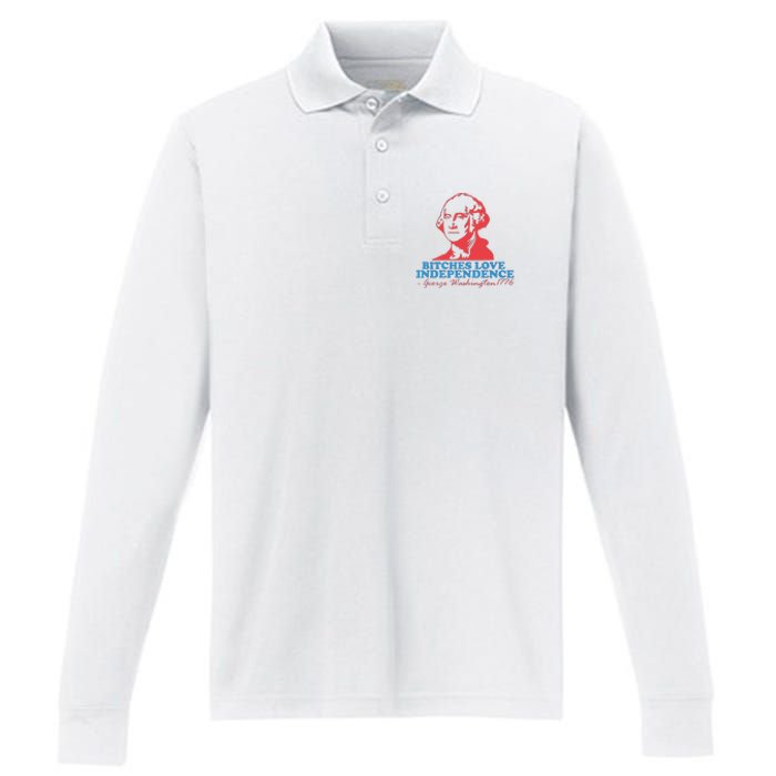 Bitches Love Independence Performance Long Sleeve Polo