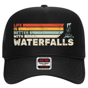 Backpacking Life Is Better With Waterfalls Retro High Crown Mesh Back Trucker Hat