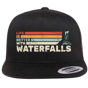 Backpacking Life Is Better With Waterfalls Retro Flat Bill Trucker Hat