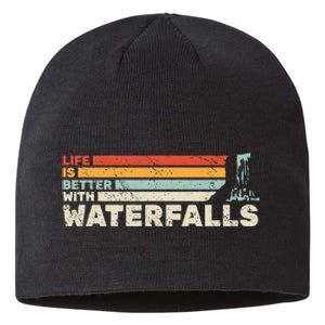 Backpacking Life Is Better With Waterfalls Retro Sustainable Beanie