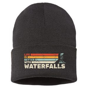 Backpacking Life Is Better With Waterfalls Retro Sustainable Knit Beanie