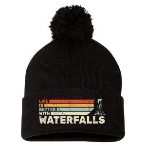 Backpacking Life Is Better With Waterfalls Retro Pom Pom 12in Knit Beanie