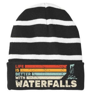 Backpacking Life Is Better With Waterfalls Retro Striped Beanie with Solid Band