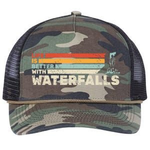 Backpacking Life Is Better With Waterfalls Retro Retro Rope Trucker Hat Cap