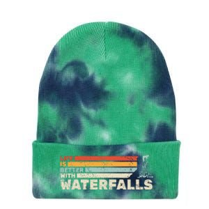 Backpacking Life Is Better With Waterfalls Retro Tie Dye 12in Knit Beanie