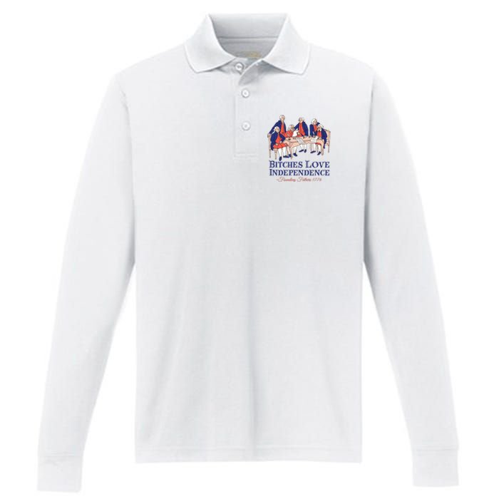 Bitches Love Independence 4th Of July Performance Long Sleeve Polo