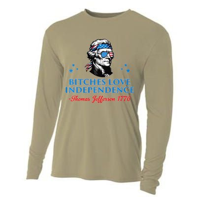 Bitches Love Independence Thomas Jefferson Founding Cooling Performance Long Sleeve Crew
