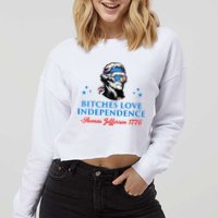 Bitches Love Independence Thomas Jefferson Founding Cropped Pullover Crew