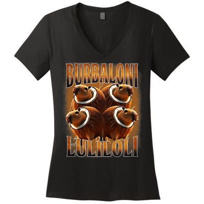 Burbaloni Luliloli Italian Brain Rot Capybara Meme Women's V-Neck T-Shirt