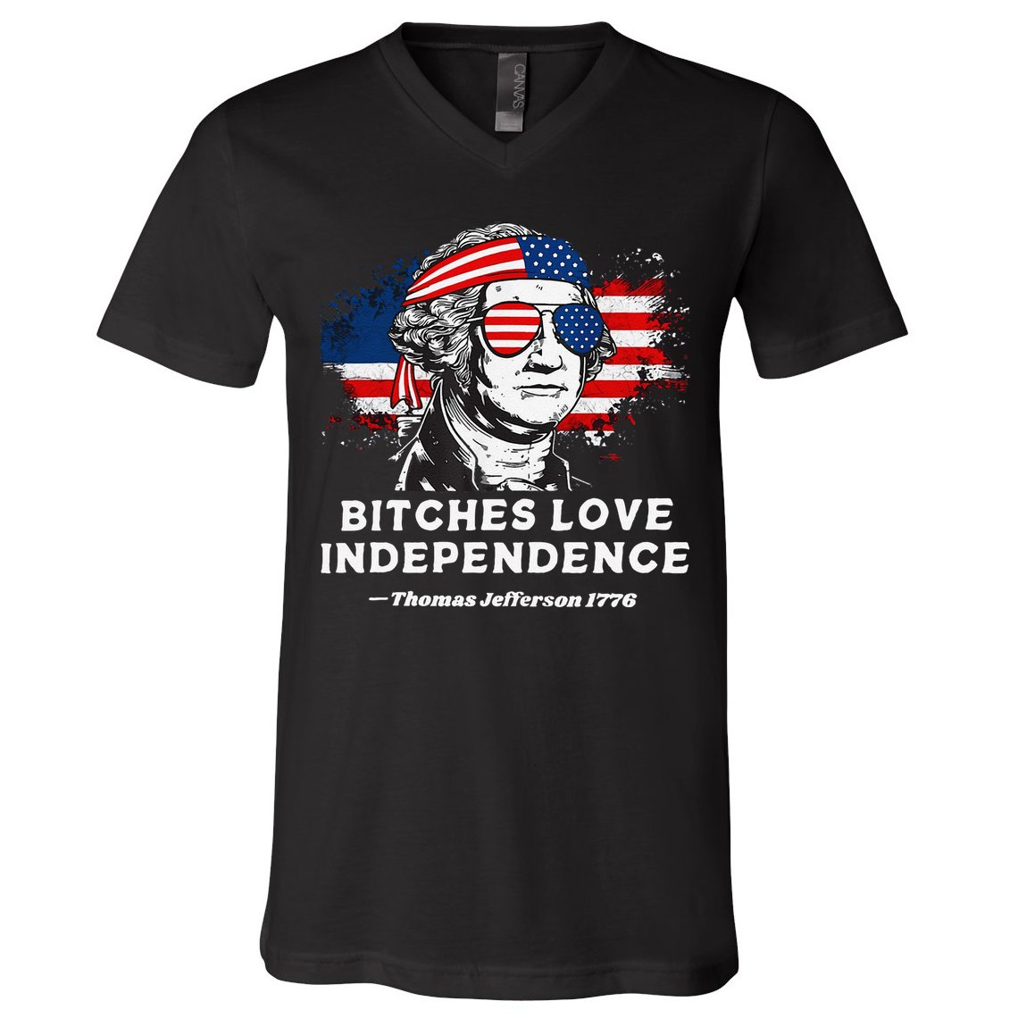 Bitches Love Independence Funny Founding Fathers 4th Of July Gift V-Neck T-Shirt