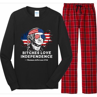 Bitches Love Independence Funny Founding Fathers 4th Of July Gift Long Sleeve Pajama Set