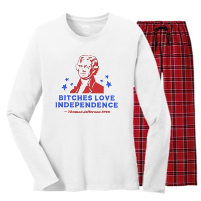 Bitches Love Independence Funny 4th Of July Thomas Jefferson Women's Long Sleeve Flannel Pajama Set 