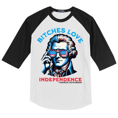 Bitches Love Independence Funny 4th Of July Thomas Jefferson Kids Colorblock Raglan Jersey