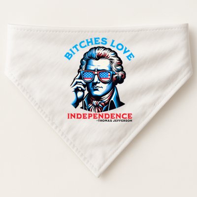 Bitches Love Independence Funny 4th Of July Thomas Jefferson USA-Made Doggie Bandana