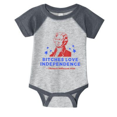 Bitches Love Independence Funny 4th Of July Thomas Jefferson Infant Baby Jersey Bodysuit