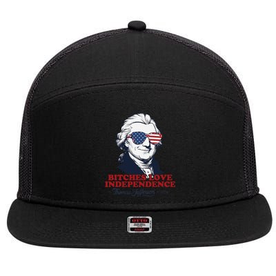 Bitches Love Independence Funny Patriotic Thomas Jefferson 7 Panel Mesh Trucker Snapback Hat