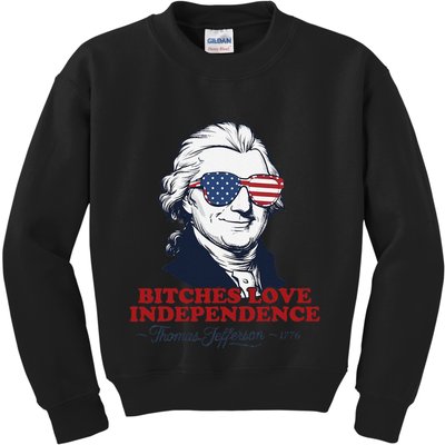 Bitches Love Independence Funny Patriotic Thomas Jefferson Kids Sweatshirt