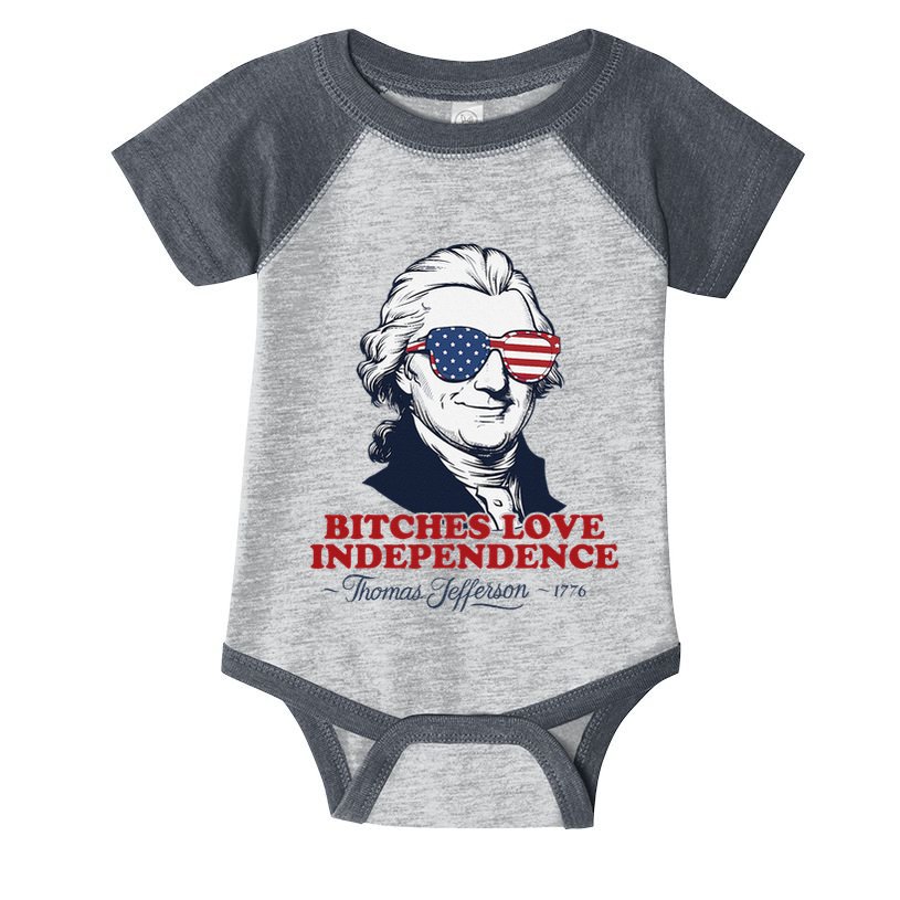 Bitches Love Independence Funny Patriotic Thomas Jefferson Infant Baby Jersey Bodysuit