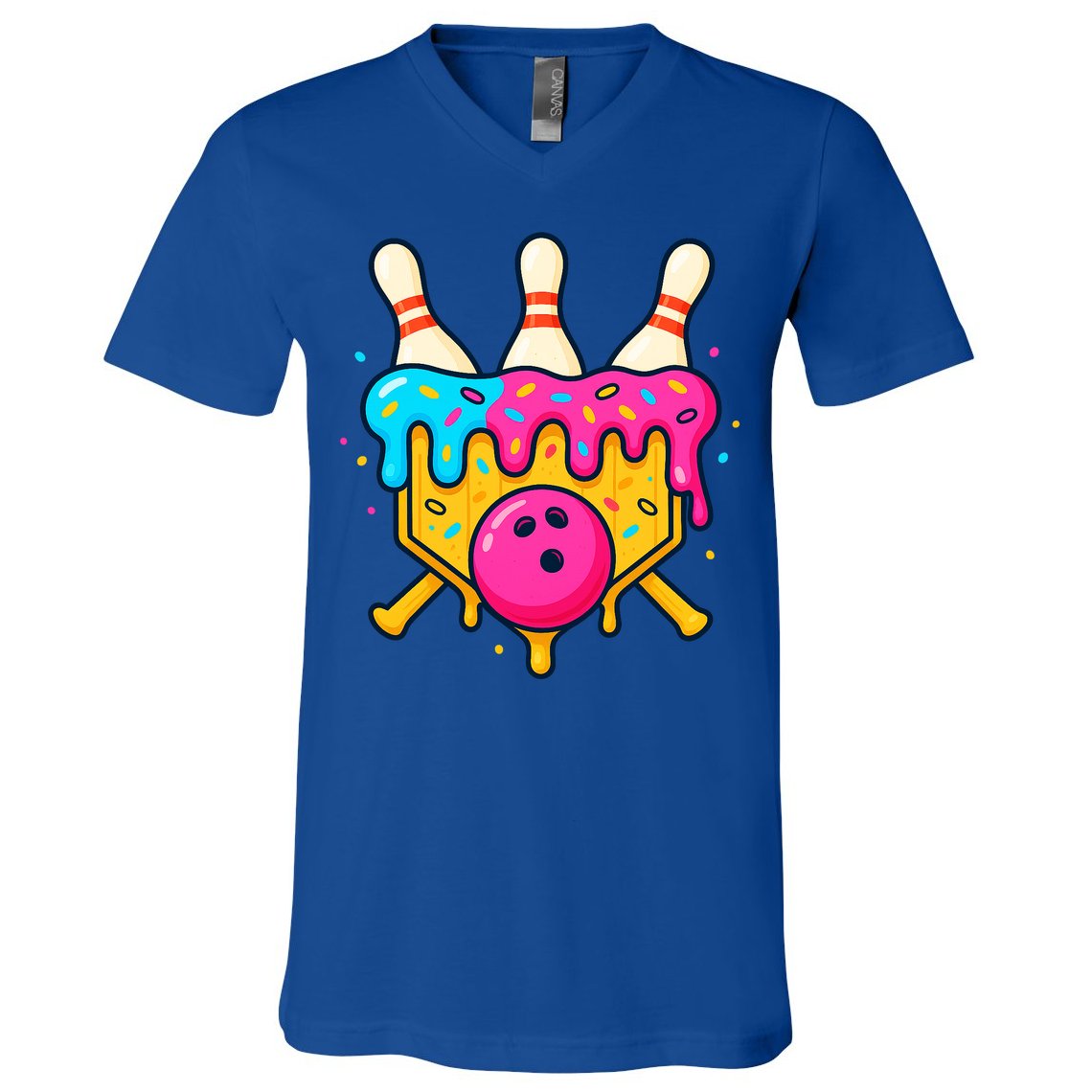 Bowling Lane Ice Cream Drip Home Plate V-Neck T-Shirt