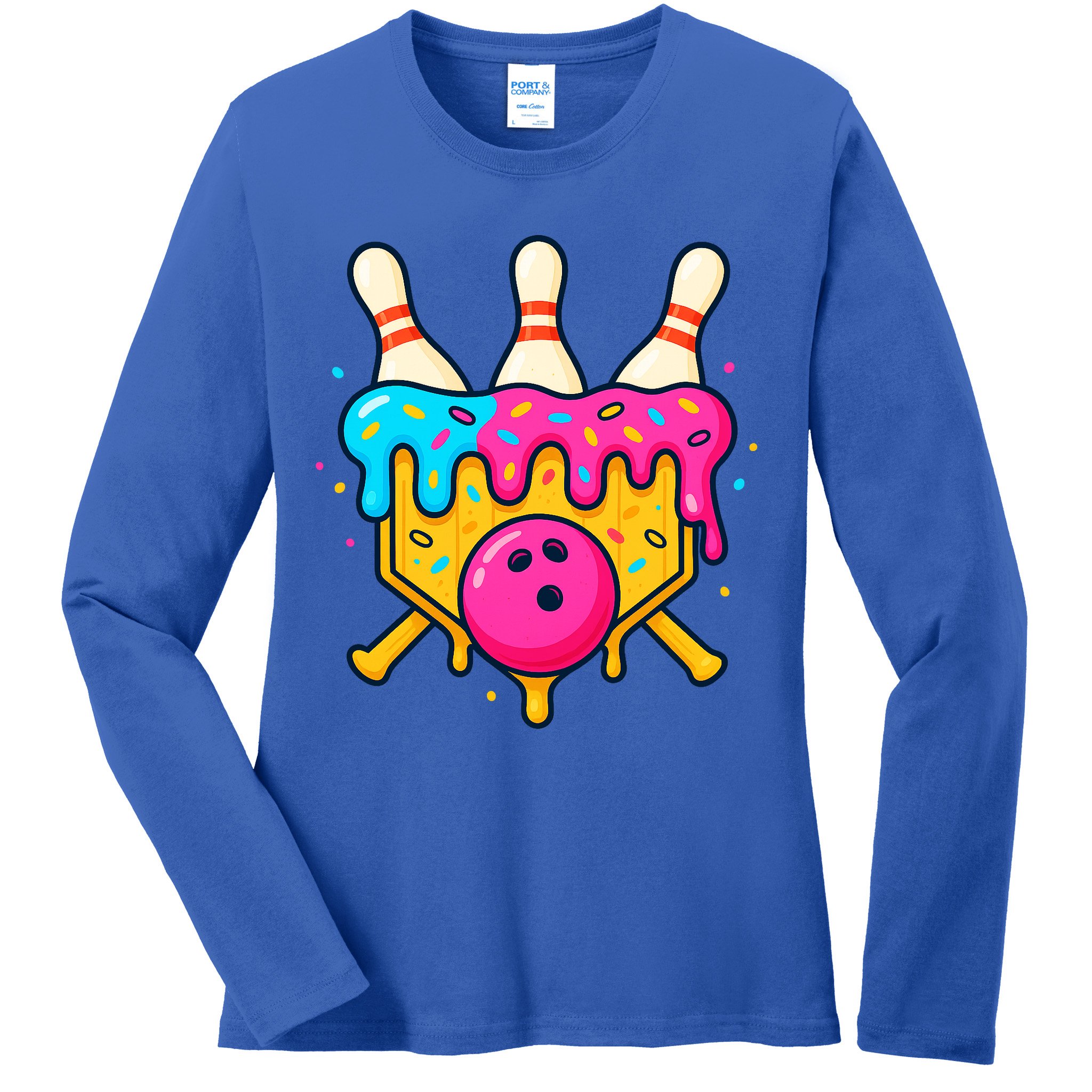 Bowling Lane Ice Cream Drip Home Plate Ladies Long Sleeve Shirt