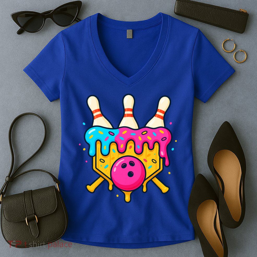 Bowling Lane Ice Cream Drip Home Plate Women's V-Neck T-Shirt