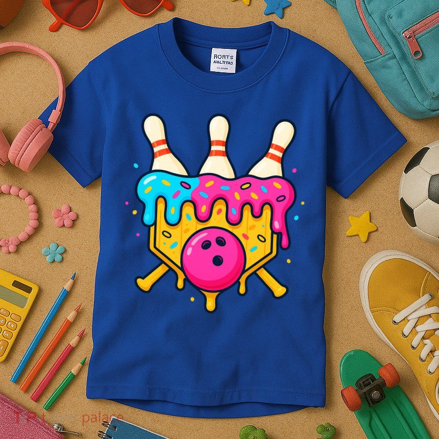 Bowling Lane Ice Cream Drip Home Plate Kids T-Shirt