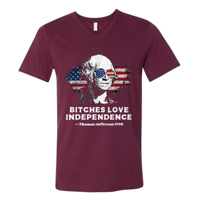 Bitches Love Independence Funny Founding Fathers 4th Of July V-Neck T-Shirt