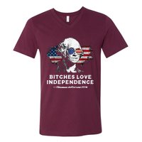 Bitches Love Independence Funny Founding Fathers 4th Of July V-Neck T-Shirt