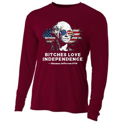 Bitches Love Independence Funny Founding Fathers 4th Of July Cooling Performance Long Sleeve Crew