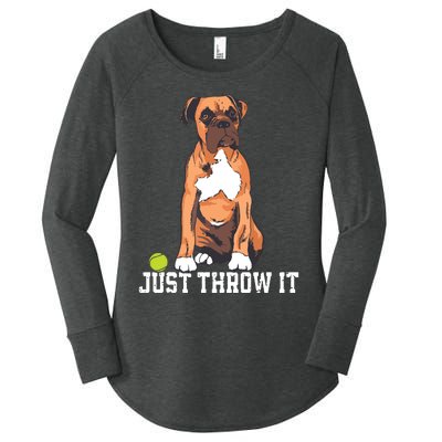 Boxer Love Just Throw It Play Fetch Dog Women's Perfect Tri Tunic Long Sleeve Shirt