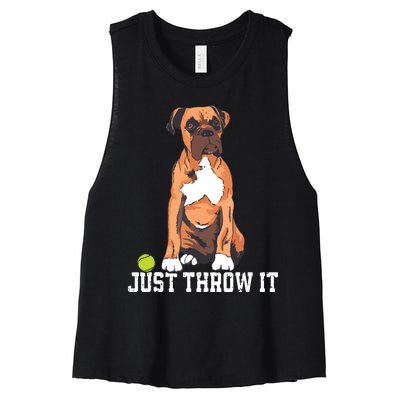 Boxer Love Just Throw It Play Fetch Dog Women's Racerback Cropped Tank