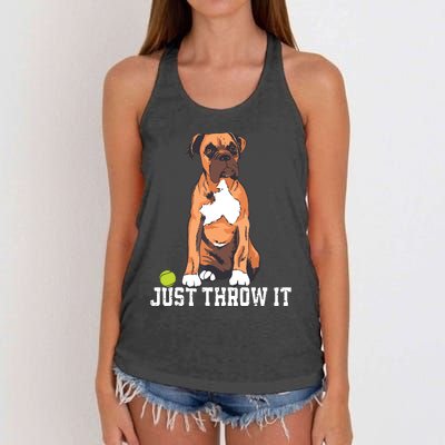 Boxer Love Just Throw It Play Fetch Dog Women's Knotted Racerback Tank