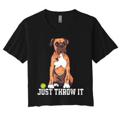 Boxer Love Just Throw It Play Fetch Dog Women's Crop Top Tee