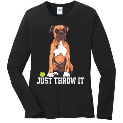 Boxer Love Just Throw It Play Fetch Dog Ladies Long Sleeve Shirt