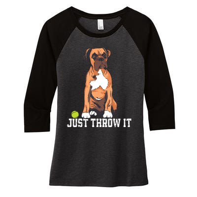 Boxer Love Just Throw It Play Fetch Dog Women's Tri-Blend 3/4-Sleeve Raglan Shirt