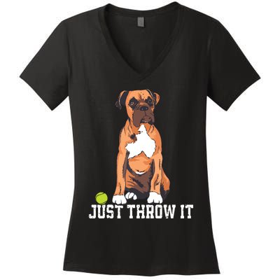 Boxer Love Just Throw It Play Fetch Dog Women's V-Neck T-Shirt