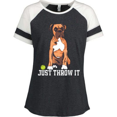 Boxer Love Just Throw It Play Fetch Dog Enza Ladies Jersey Colorblock Tee