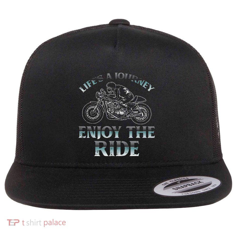 Biker Lifes Journey Enjoy The Ride Motorcycle Women Flat Bill Trucker Hat
