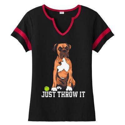 Boxer Love Just Throw It Play Fetch Dog Ladies Halftime Notch Neck Tee