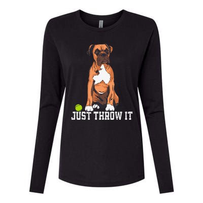 Boxer Love Just Throw It Play Fetch Dog Womens Cotton Relaxed Long Sleeve T-Shirt