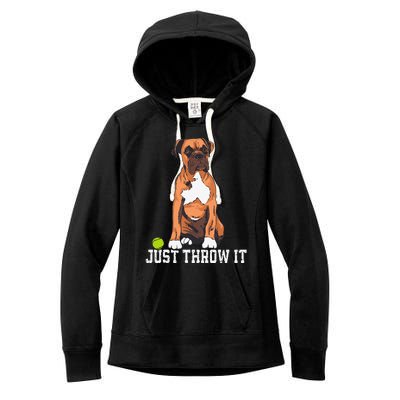 Boxer Love Just Throw It Play Fetch Dog Women's Fleece Hoodie