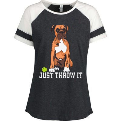 Boxer Love Just Throw It Play Fetch Dog Enza Ladies Jersey Colorblock Tee